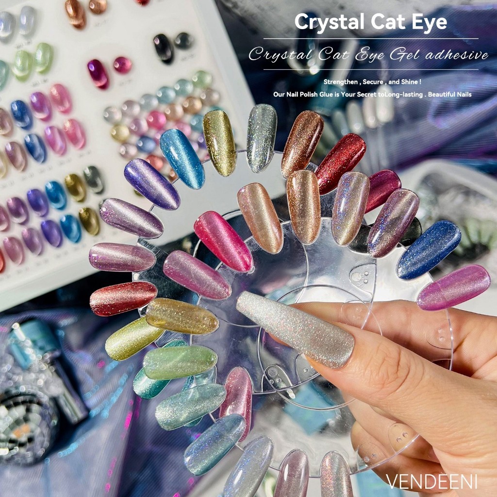 VDN ยาทาเล็บเจลลูกแก้วแคทอาย มีให้เลือก 30 สี ขวดกลมเงิน VENDEENI - Crystal Cat Eye 15 ml - wenails