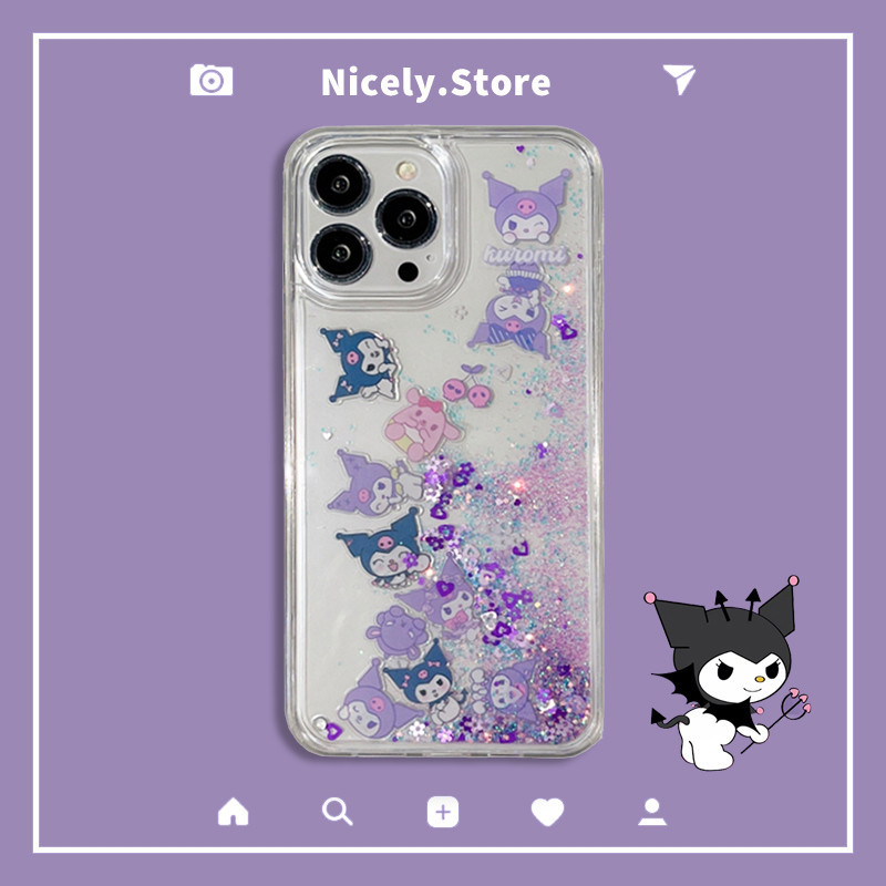 น่ารัก Kuromi การ์ตูนกระต่าย Quicksand เคสโทรศัพท์สําหรับ iPhone 16 15 14 Plus 13 12 11 Pro Max Xs Xr X อะคริลิคกันกระแทกป้องกันปกหลังปลอก
