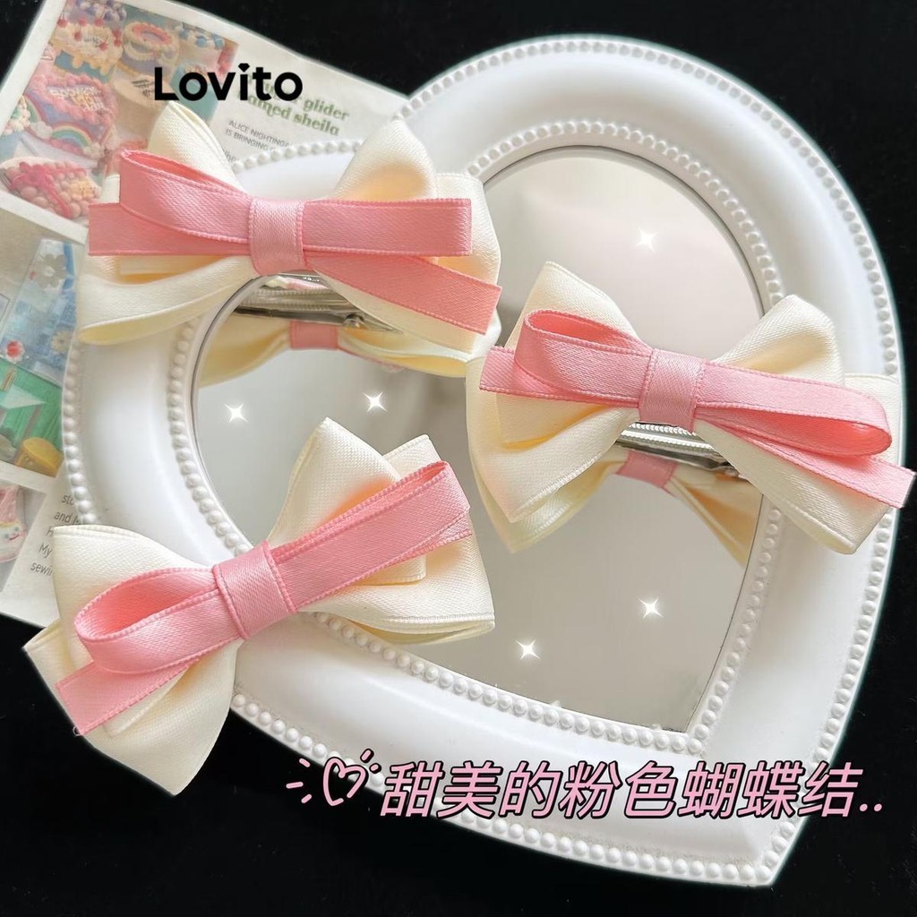 Lovito คลิปหนีบผมผู้หญิง แต่งโบว์ สีพื้น สไตล์น่ารัก LFA14053