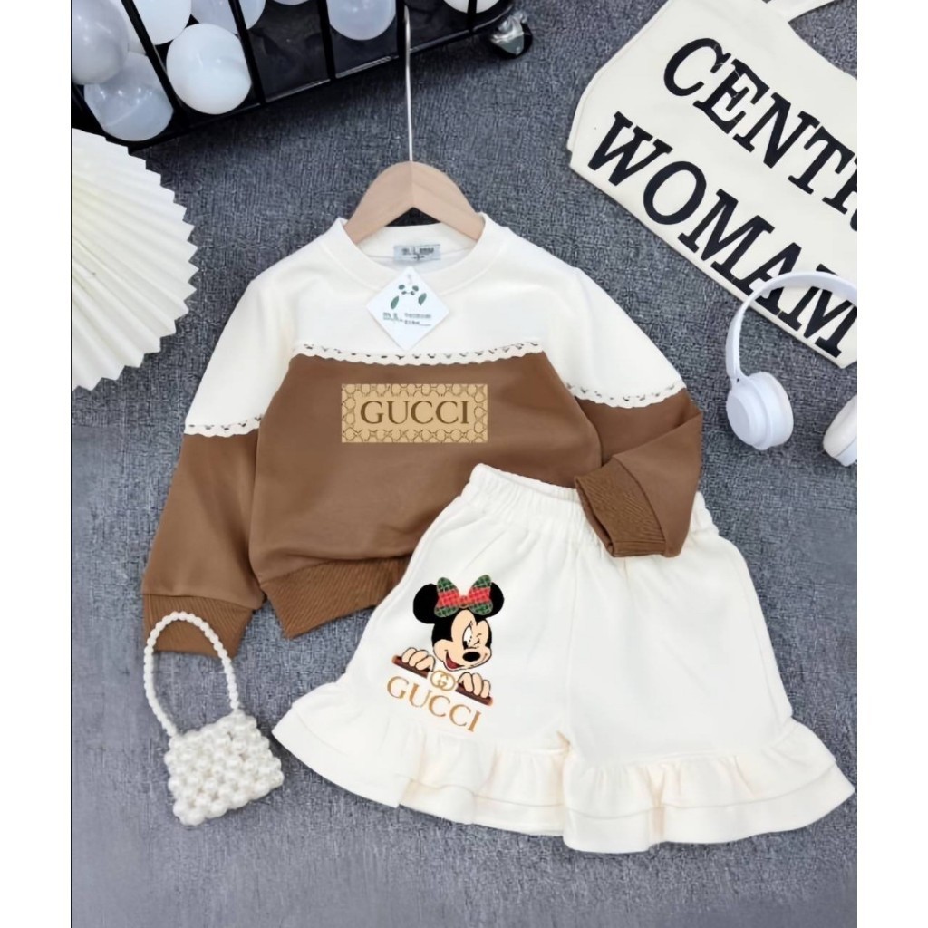 เสื้อ+กางเกงชุดเซ็ทกระโปรงมิกกี้GGไสตล์คุณหนู รหัส GG123 มี 5 สี ไซส์ S,M,L,XL สี ชมพู น้ำตาล โอรส เ