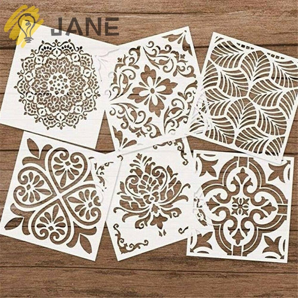 Jane ชุดแม่แบบกระดาษ ลายฉลุแมนดาลา แบบกลวง สําหรับวาดภาพ 6 ชิ้น ต่อชุด