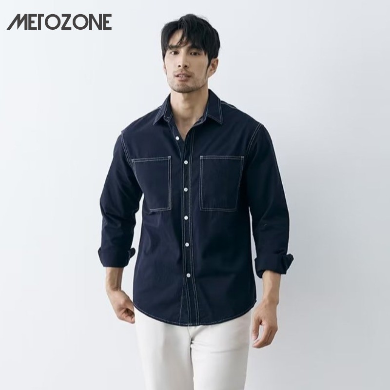 Metozone เสื้อเชิ้ตแขนยาวลําลอง สไตล์ญี่ปุ่น แฟชั่นฤดูใบไม้ผลิ สําหรับผู้ชาย