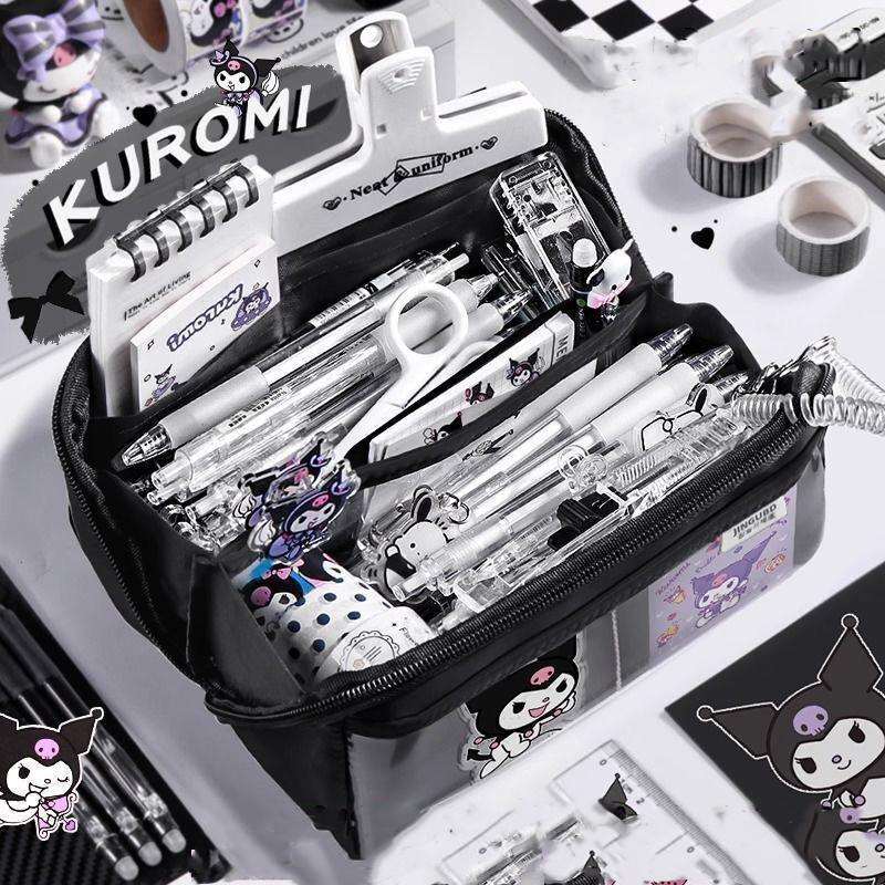 SANRIO กระเป๋าดินสอ แบบใส 10 ชั้น ลาย Melody Kuromi Cinnamoroll จุของได้เยอะ สําหรับใส่เครื่องเขียน โรงเรียน