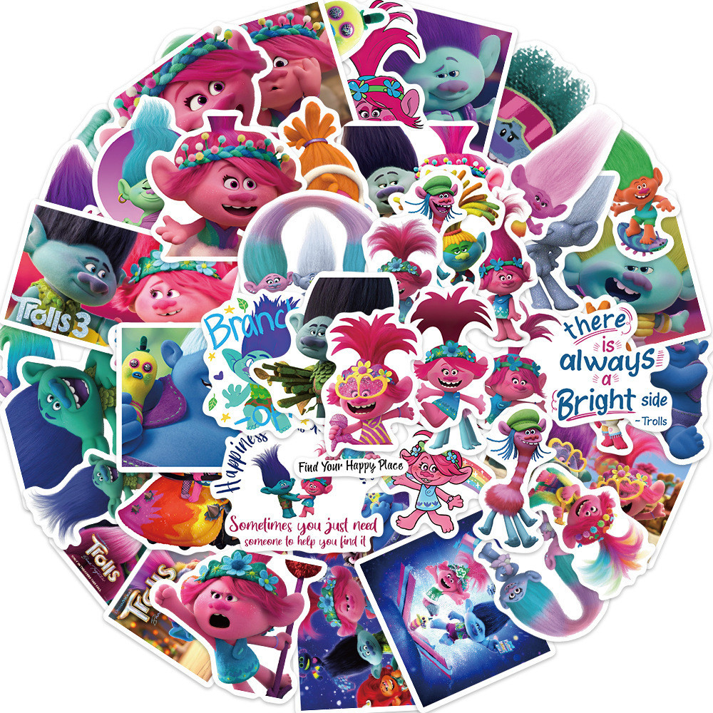 สติกเกอร์ PVC ลายการ์ตูนภาพยนตร์ Trolls กันน้ํา (2) 50 ชิ้น