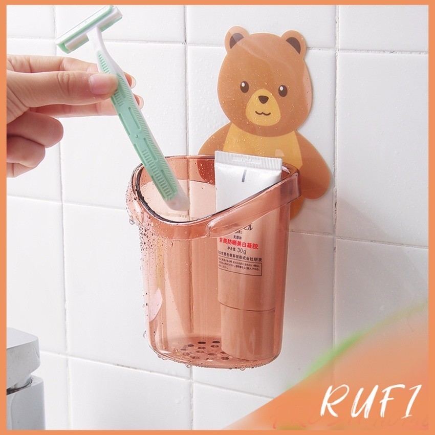 RUFI ที่ใส่แปรงสีฟันติดผนังลายการ์ตูน แก้วใส่แปรงสีฟัน สติ๊กเกอร์หมีน้อยน่ารัก Toothbrush rack