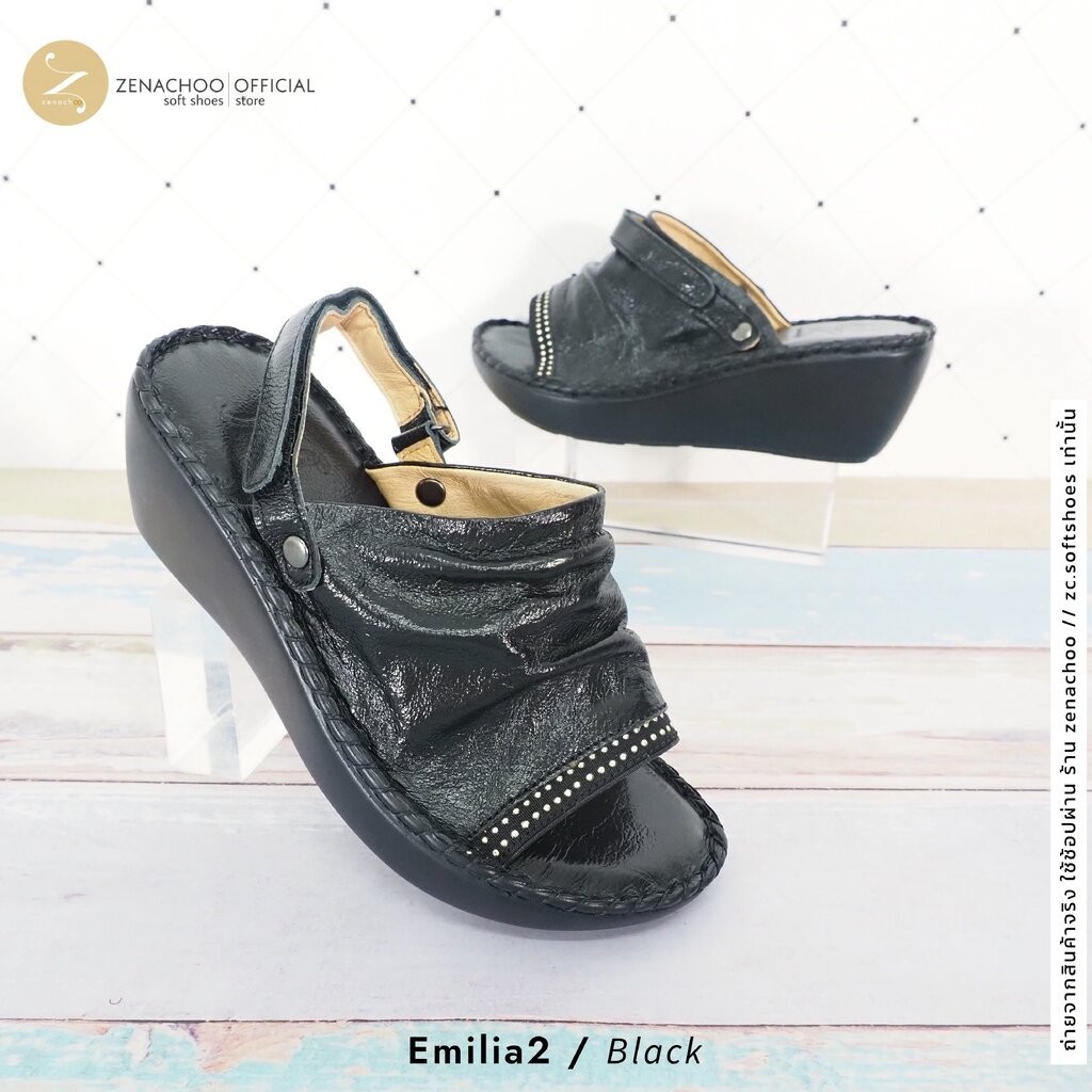 ทรงปกติ สินค้าลดราคา ไม่รับเปลี่ยน-คืน Zenachoo รุ่น Emilia2 สูง 2.5 นิ้ว ปรับสายได้ รองเท้าสุขภาพ หนังแท้ 100% นิ่มส...