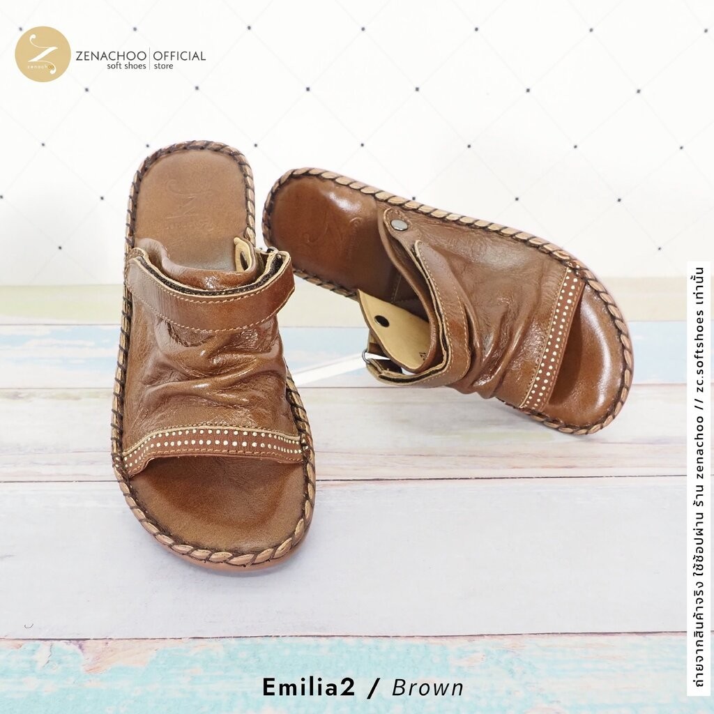 ทรงปกติ สินค้าลดราคา ไม่รับเปลี่ยน-คืน Zenachoo รุ่น Emilia2 สูง 2.5 นิ้ว ปรับสายได้ รองเท้าสุขภาพ หนังแท้ 100% นิ่มส...