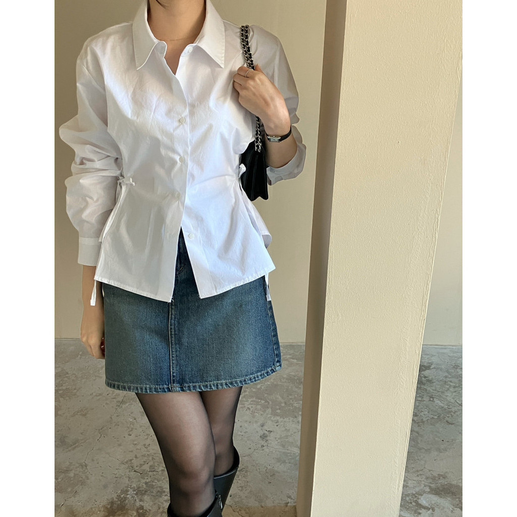 Xiao เวอร์ชั่นเกาหลีใหม่แฟชั่นต้นฤดูใบไม้ผลิ Laced-Up เสื้อแขนยาวเข็มด้านนอกถัก Y3CQ