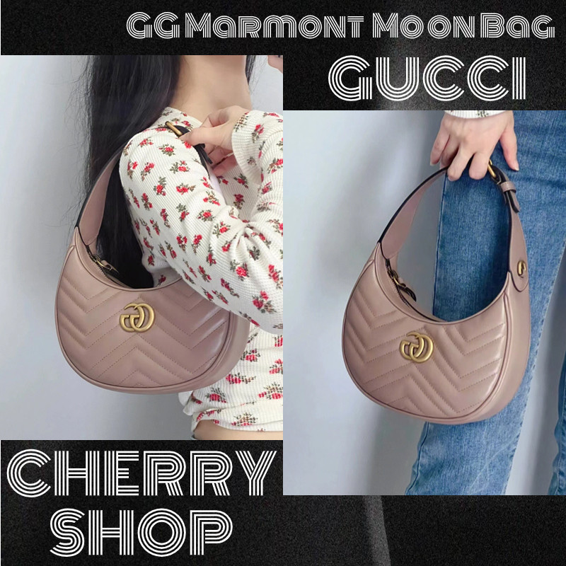 ราคาดีที่สุดของแท้ 100%Gucci GG Marmont Half Moon Mini Bag /สตรี / กระเป๋าถือ / กระเป๋าสะพายไหล่