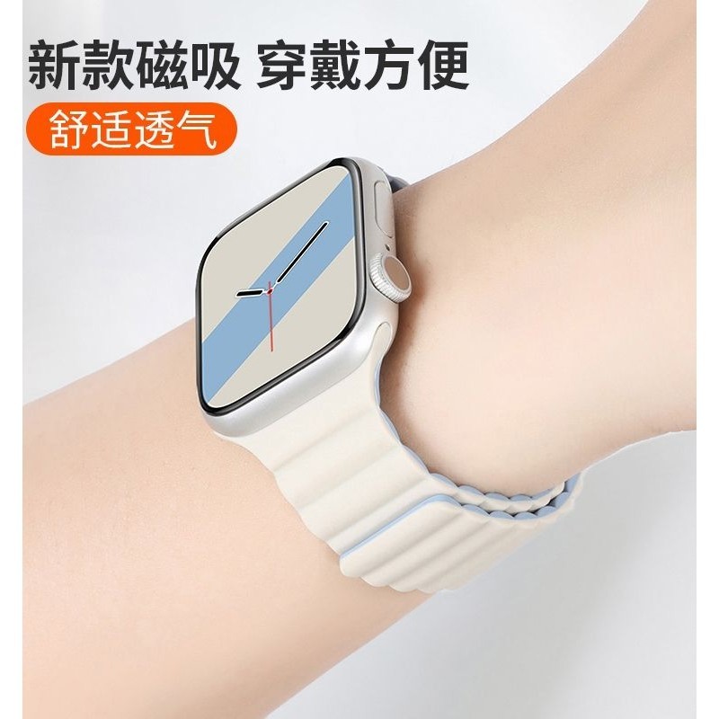 [Model] สายนาฬิกาข้อมือซิลิโคน แม่เหล็ก สองสี สําหรับ apple Watch 8 s9th Iwatch 7 6 5 se 4 3 2 1 Ultra2