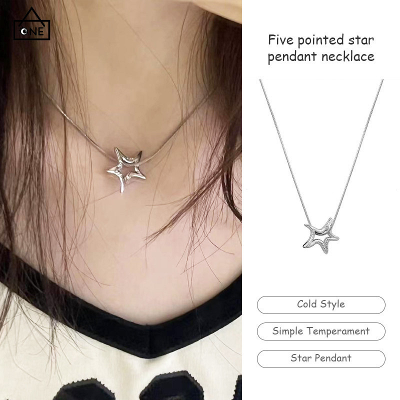 COD สร้อยคอสไตล์เย็นสร้อยคอ Pentagram ผิดปกติจี้สร้อยคอ Niche ร้อยโซ่ไหปลาร้า-a.one