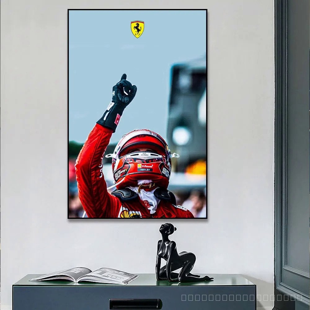 F1 Charles Leclerc Formula 1 โปสเตอร์ภาพวาดผ้าใบ รูปรถแข่ง สําหรับตกแต่งผนังบ้าน ห้องนั่งเล่น ห้องนอนเด็ก