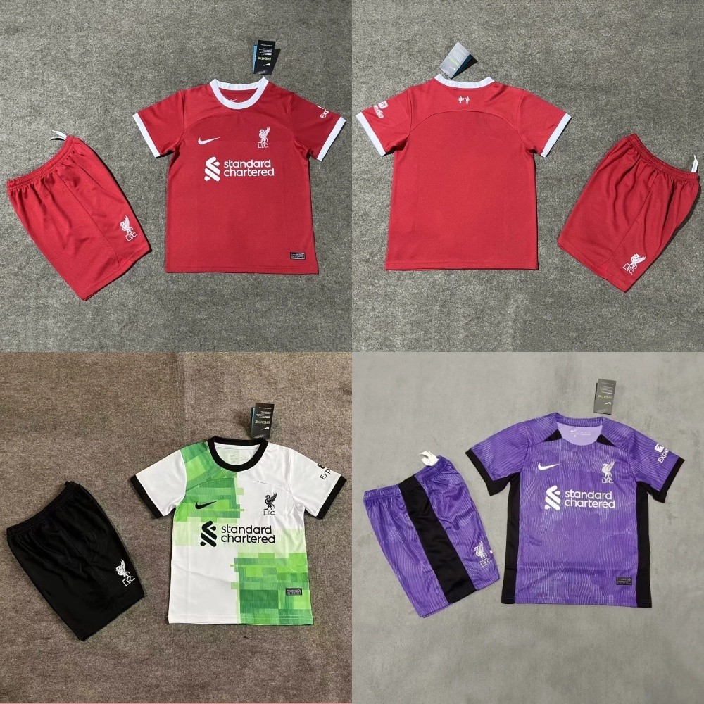Kids 23/24 Liverpool Home Away และ 3RD เสื้อฟุตบอลเด็ก+กางเกงขาสั้นสูทขนาด 16-28