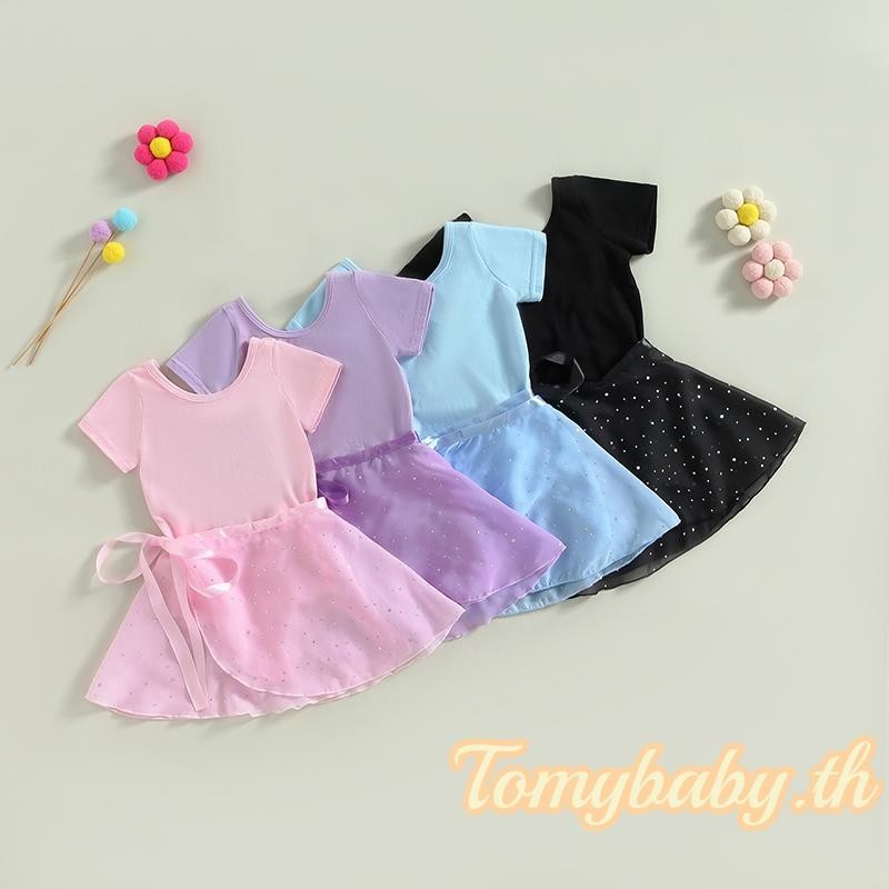 Tomybaby- ชุดเต้นบัลเล่ต์ คอกลม แขนสั้น พร้อมกระโปรง ถอดออกได้ สําหรับเด็กวัยหัดเดิน