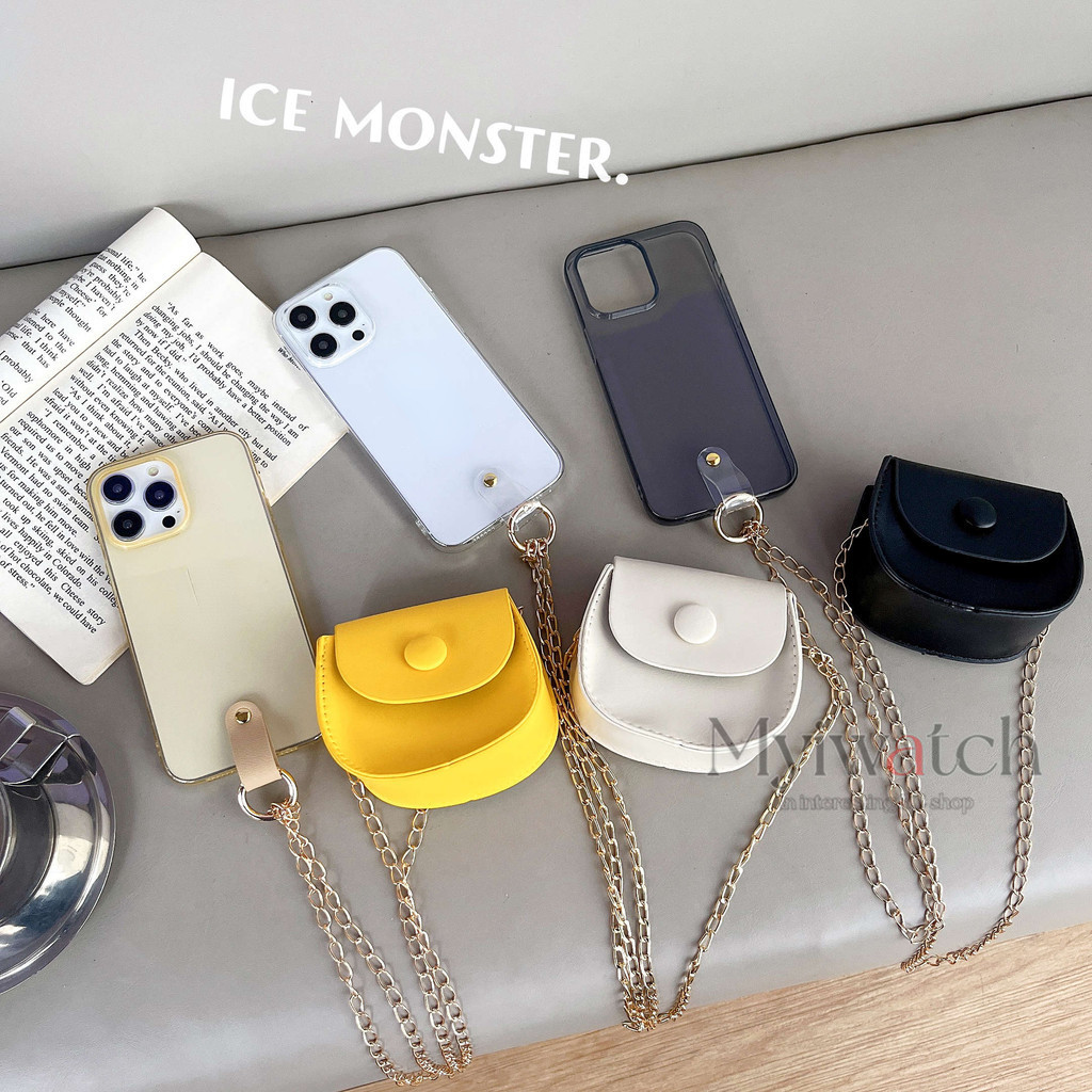 【เคส + กระเป๋า + พวงกุญแจ】เคสนิ่ม TPU ใส สําหรับ iPhone 15 14 13 12 11 Pro Max mini กระเป๋าเก็บหูฟัง พวงกุญแจ โซ่โลหะ การออกแบบแนวทะแยง ป้องกันการตก
