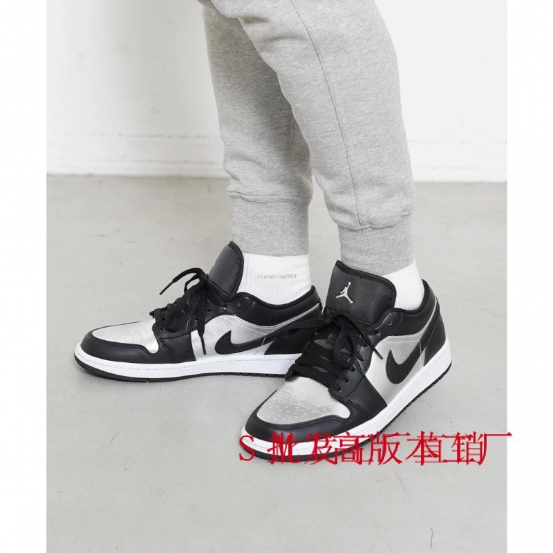 NK Air a/j 1 Low Black Silver Classic Casual กีฬารองเท้าสเก็ตบอร์ด DA5551-001