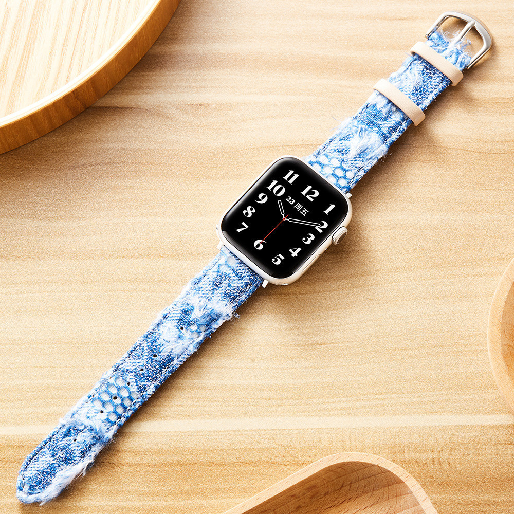 สายนาฬิกาข้อมือ ผ้าแคนวาสยีน สําหรับ iwatch8 Apple S9 Watch applewatch8 7 6 5 4