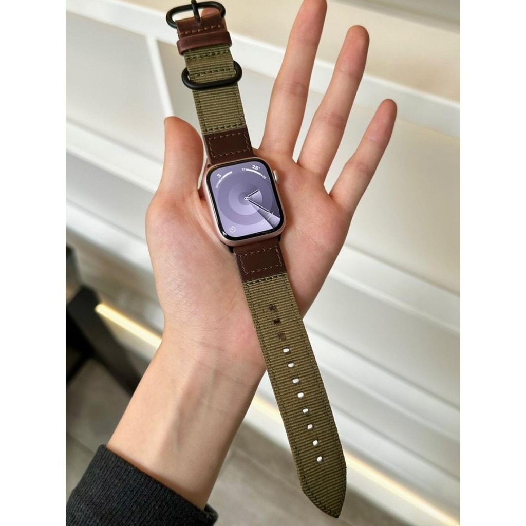 สายนาฬิกาข้อมือหนัง ผ้าแคนวาส สําหรับ Apple Watch 9 iwatchS8 Watch 7 SE 6 5th Generation