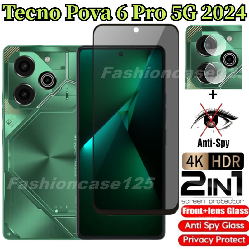 2in1 Tecno Pova 6 Pro 5G 2024 ฟิล์มกระจกนิรภัยกันรอยหน้าจอ ป้องกันการแอบมอง เพื่อความเป็นส่วนตัว สํา