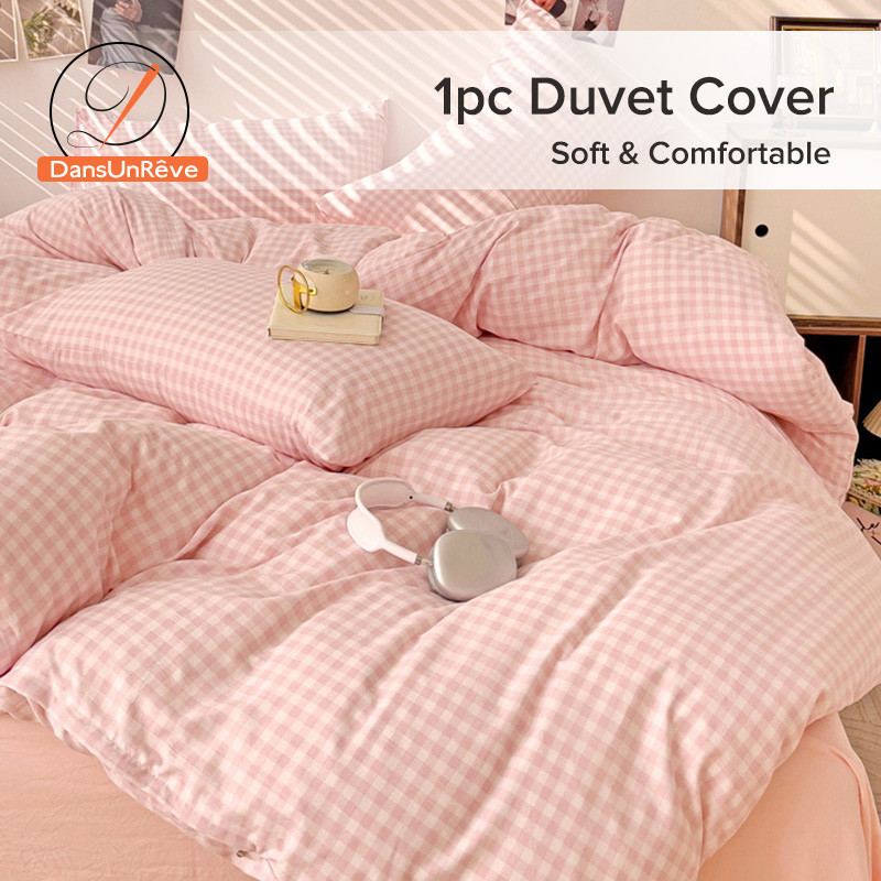 1 ชิ้น ปลอกผ้านวม 5 ฟุต ลายเส้น ลายสก็อต duvet cover ไม่มีผ้านวม การ์ตูน ที่หายใจได้ ชมพู/น้ำเงิน/เขียว