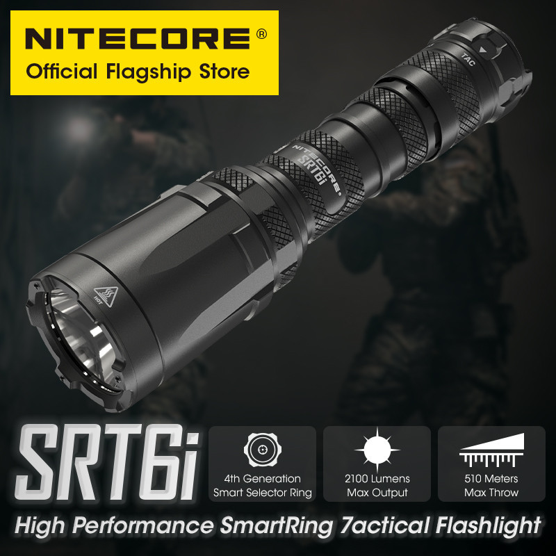 Nitecore SRT6i ไฟฉายอัจฉริยะ 2100 Lumens มือเดียว ไฟฉาย USB-C ชาร์จได้ ไฟฉาย Li-ion แบตเตอรี่