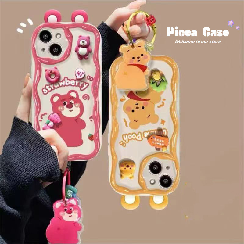 เคสโทรศัพท์มือถือ ลายการ์ตูนหมีพูห์น่ารัก 3D สําหรับ Redmi Note 12 11s 13 10 8 11 10s 9 Pro Max A1 10 12 9 A2 9T 13C 9A 9C 12C 10C 10A Mi 11 12 Lite Poco X5 M3 ผ้าคลุมสตรอเบอร์รี่ หมี Lotso