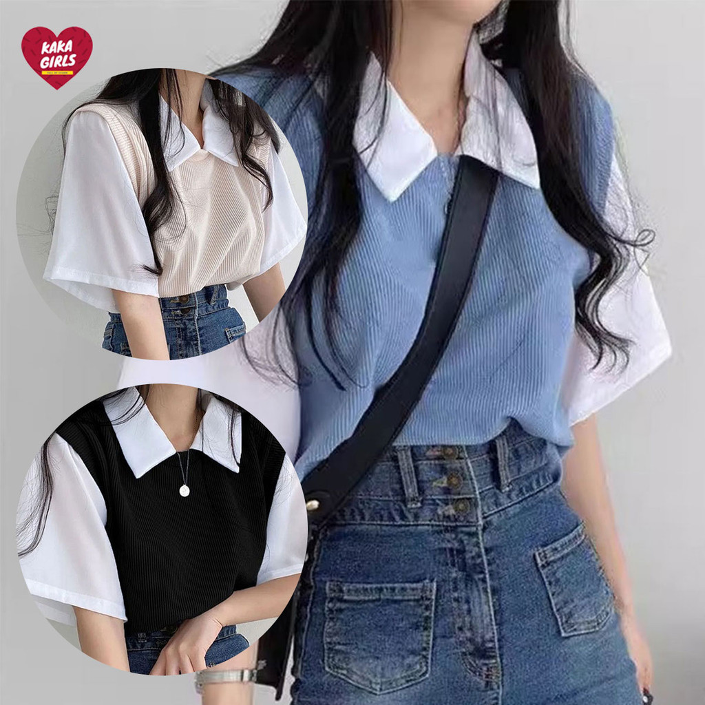 เสื้อเชิ้ตแขนสั้นสไตล์เกาหลี สวมใส่สบาย มีทั้งหมด3สีให้เลือก