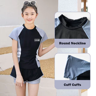 [Local Shipping] ชุดว่ายน้ํา แขนสั้น กางเกงขาสั้น สองชิ้น สําหรับเด็ก 6-16 ปี