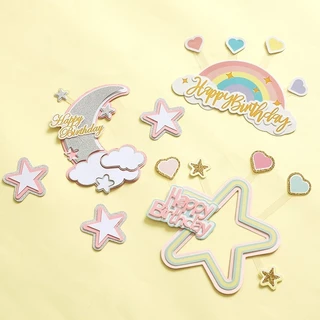 🦄 พร้อมส่ง จากไทย 🌈 ป้ายปักเค้ก ป้ายอุปกรณ์ตกแต่งหน้าเค้ก ยูนิคอร์น สายรุ้ง ดาว พระจันทร์ C49 DD26 C40