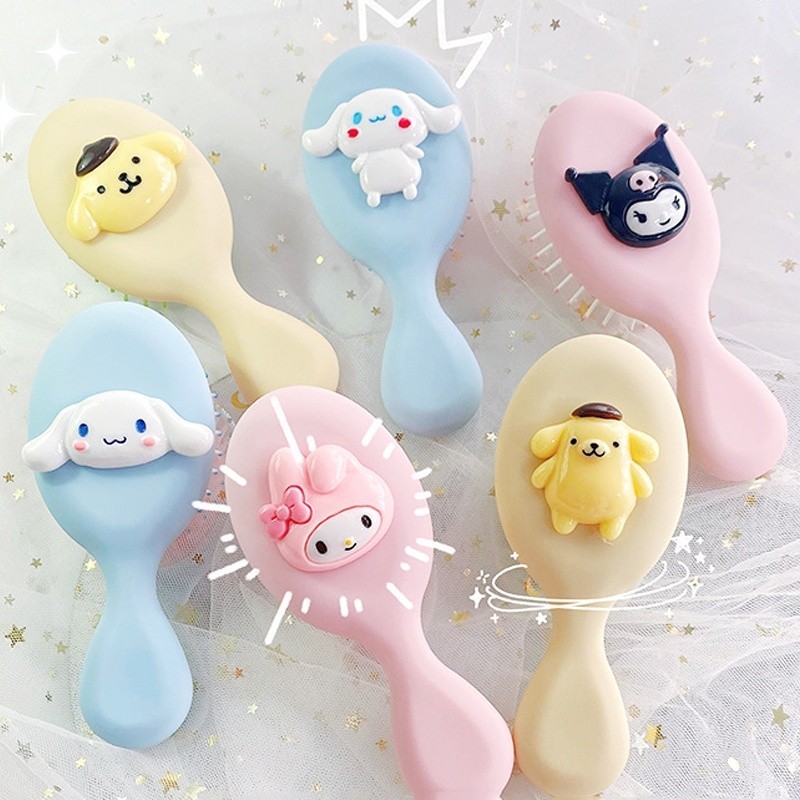 Sanrio หวีการ์ตูนน่ารัก Kuromi Melody Cinnamoroll หวีเบาะลม แบบพกพา สําหรับเด็กนักเรียน