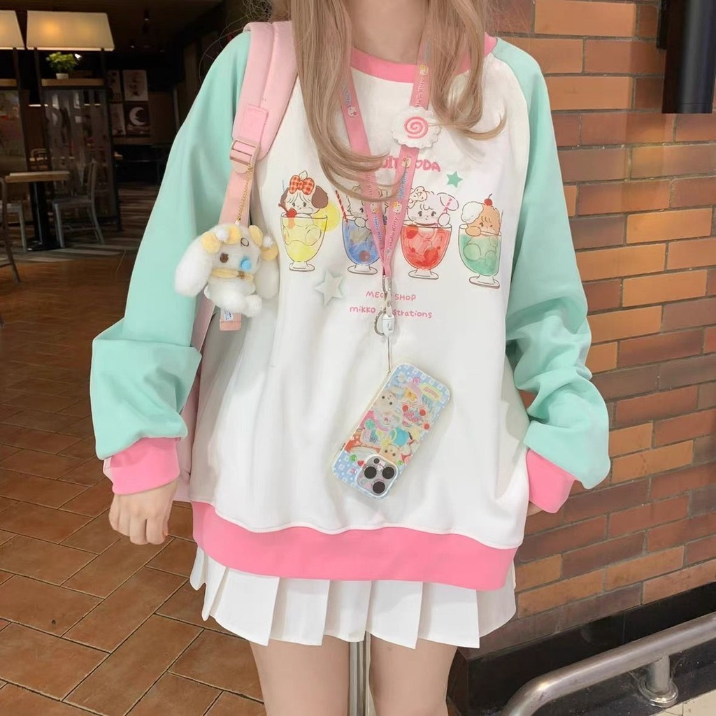 เสื้อกันหนาว แขนยาว พิมพ์ลาย Dopamine น่ารัก ลําลอง แฟชั่น สําหรับผู้หญิง