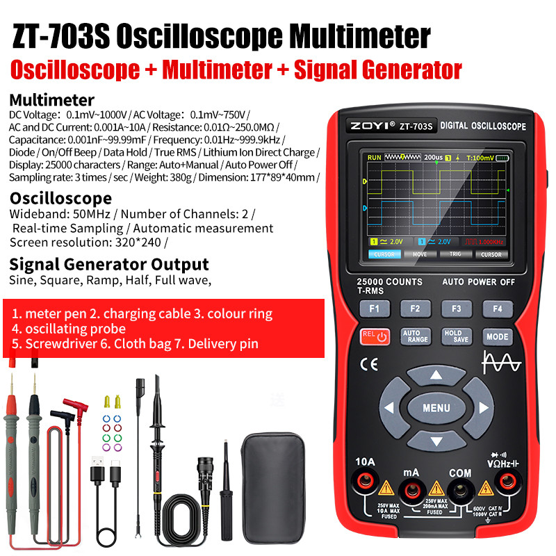 Zoyi Digital Oscilloscope มัลติมิเตอร์เครื่องทดสอบทรานซิสเตอร์ 50MHz Bandwidth 280MS Sampling Rate ราคา ถูกที่สุด ดีลบีเคเค แกลเลอรีภาพที่ 8