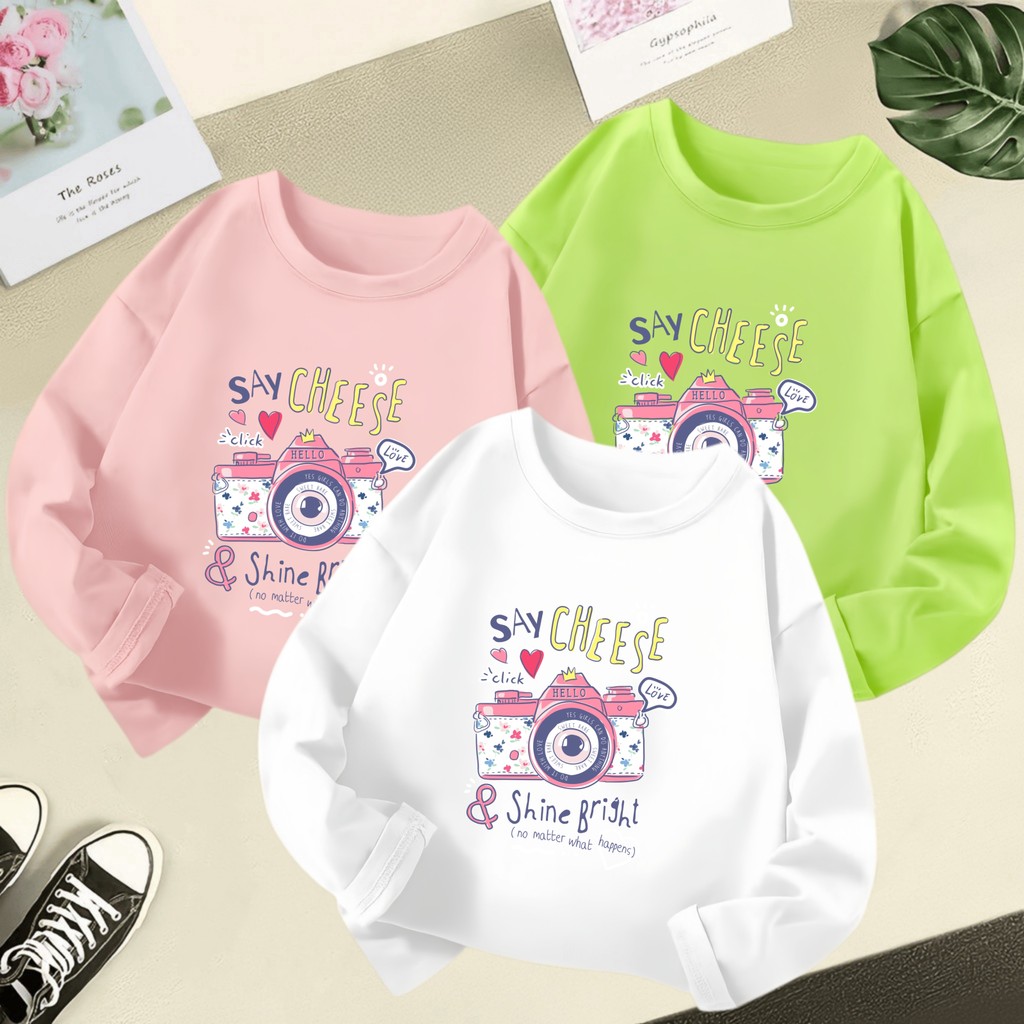 เสื้อยืดคอกลมแขนยาวสําหรับเด็กอายุ 3-12 ปี พิมพ์ลายกล้องการ์ตูนสุดเท่ ระบายอากาศพิเศษ ใส่สบาย เหมาะกับทุกโอกาส