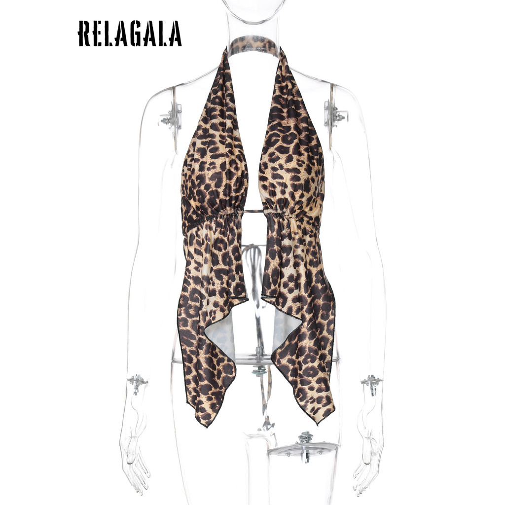 RELAGALA ผู้หญิง 2025 เซ็กซี่ พิมพ์เสือดาว Halter แขนกุดSlim Fit เสื้อกล้าม — صورة 7
