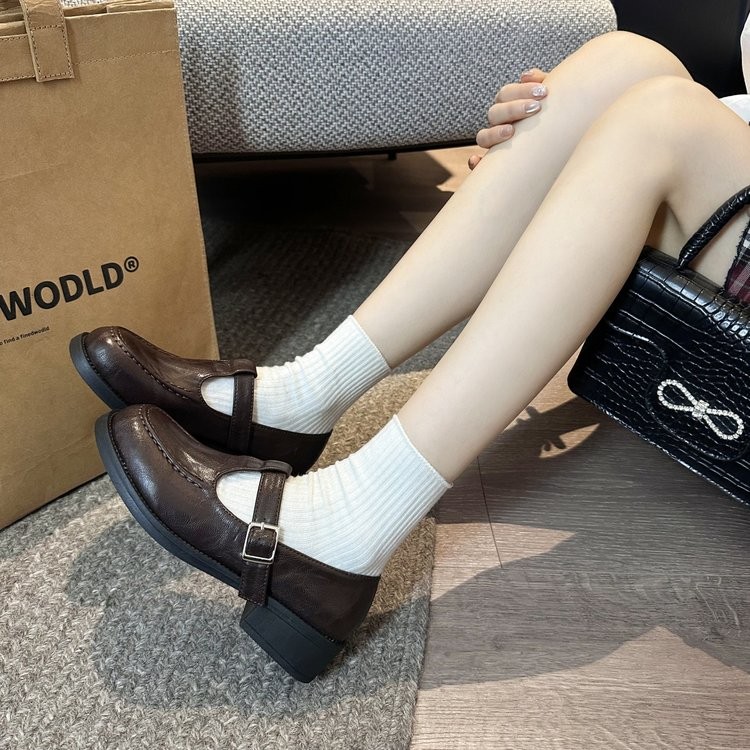 บัลเล่ต์ฝรั่งเศสรองเท้า Retro Laced-Up Mary Jane รองเท้าสไตล์อังกฤษรองเท้าหนังผู้หญิงหนา Soled รองเท้าโลฟเฟอร์ commuter loafer shoes