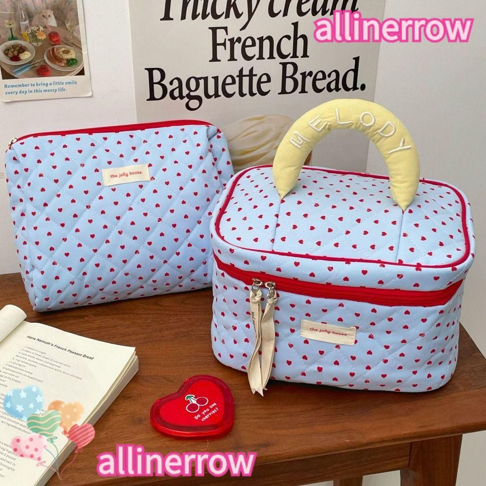 กระเป๋าเก็บเครื่องสําอาง ออลไนน์โรว์, กระเป๋าเครื่องสําอางหัวใจความจุขนาดใหญ่สีฟ้า, กระเป๋าถือผ้าฝ้ายควิลท์มัลติฟังก์ชั่น การท่องเที่ยว