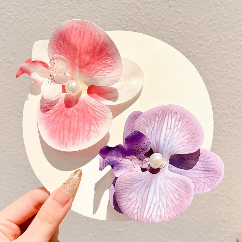 แฟชั่นที่มีสีสันกล้วยไม้มุกกิ๊บผู้หญิงหวานดอกไม้อุปกรณ์ผม