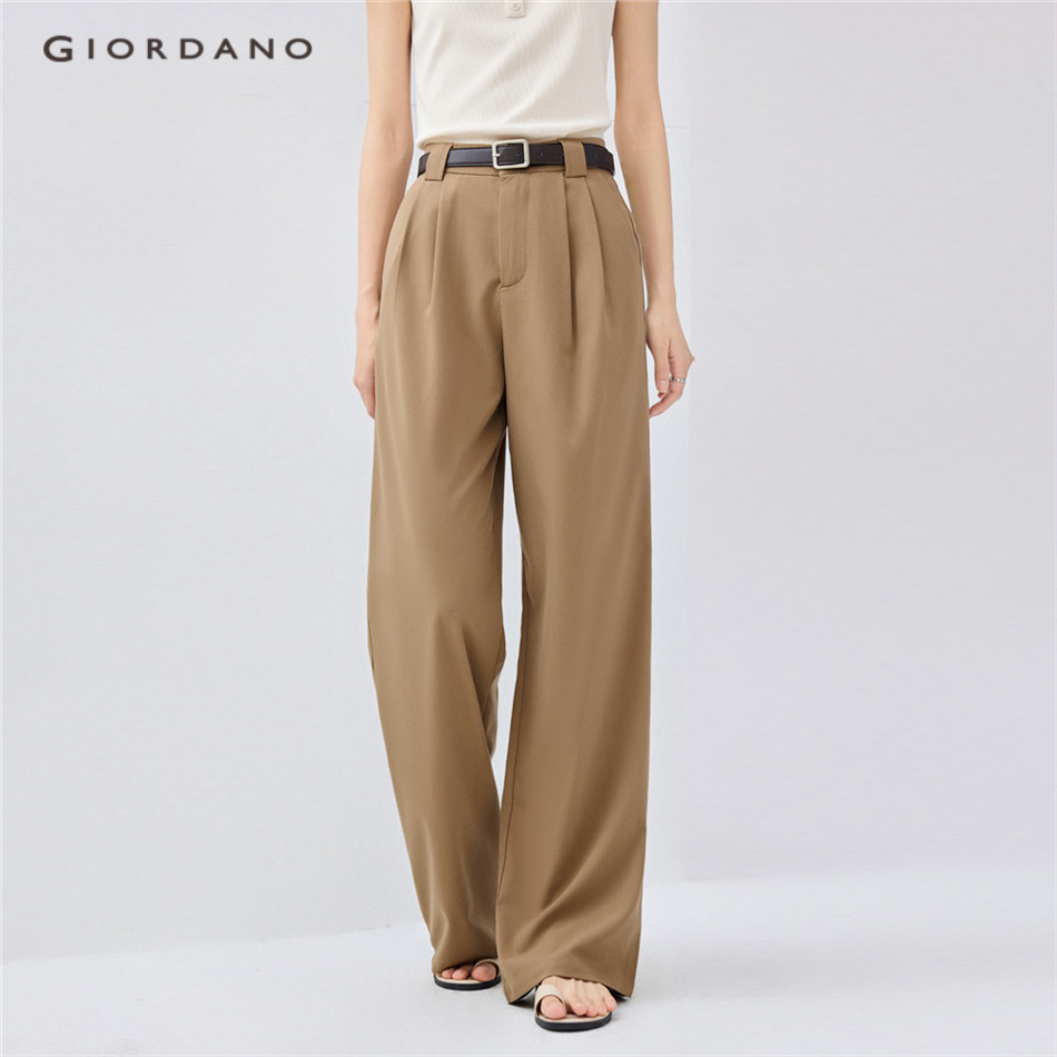 GIORDANO WOMEN Pleated mid rise wide leg pants 05415064