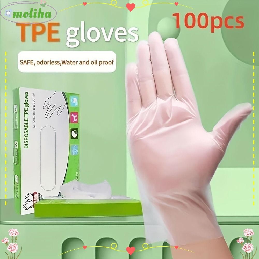 Moliha ถุงมือยาง แบบใส TPE เกรดอาหาร กันลื่น ปลอดภัย สําหรับทําความสะอาด 100 ชิ้น