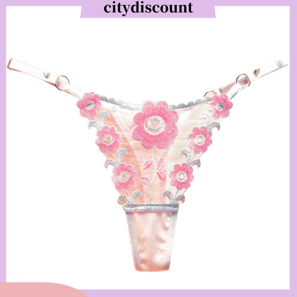 <citydiscount> กางเกงชั้นในจีสตริง เอวต่ํา ผ้าตาข่าย ปักลายดอกไม้ ปรับได้ แห้งเร็ว สําหรับผู้หญิง