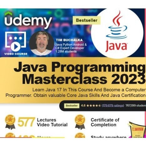 [BESTSELLER UDEMY COURSE] Java Programming Masterclass "updated to Java 17" ( 577 Lectures, hours+ 108 Video Tutorial)