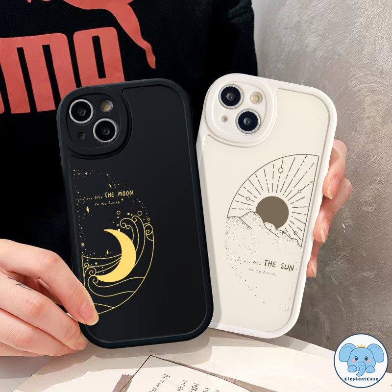 การ์ตูนง่าย ๆ ดวงจันทร์ดวงอาทิตย์คู่ iPhone 7Plus 11 Pro Max 8Plus XR 13 12 14 Pro Max 7 8 Plus X XS Max 12Pro 14Pro