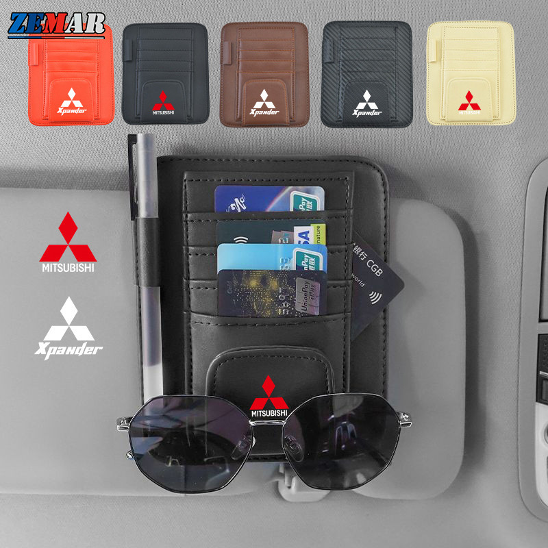 กระเป๋าหนัง ใส่ปากกา และแว่นกันแดด พร้อมโลโก้รถยนต์ สําหรับ Mitsubishi Xpander Cross Triton Grandis Attrage Mirage Outlander Pajero Sport ASX