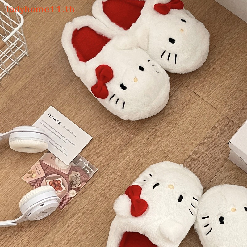 Onelady รองเท้าแตะ บุกํามะหยี่ขนนิ่ม ลายคิตตี้น่ารัก เหมาะกับฤดูใบไม้ร่วง ฤดูหนาว สําหรับผู้ใหญ่ ห้องนอน คริสต์มาส