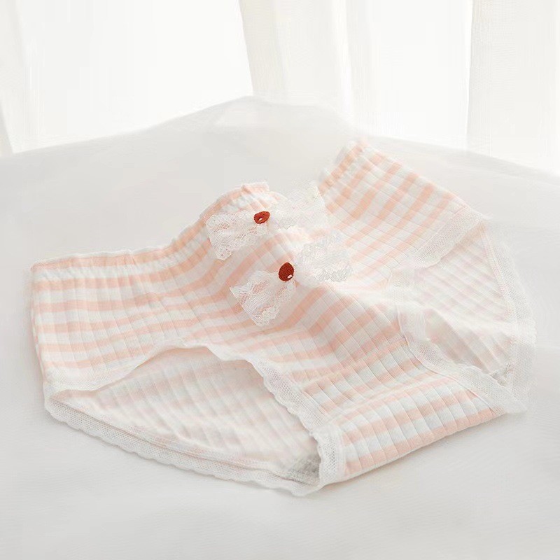 กางเกงชั้นใน ผ้าฝ้ายแท้ เอวกลาง ประดับโบว์น่ารัก สีรุ้ง สําหรับผู้หญิง