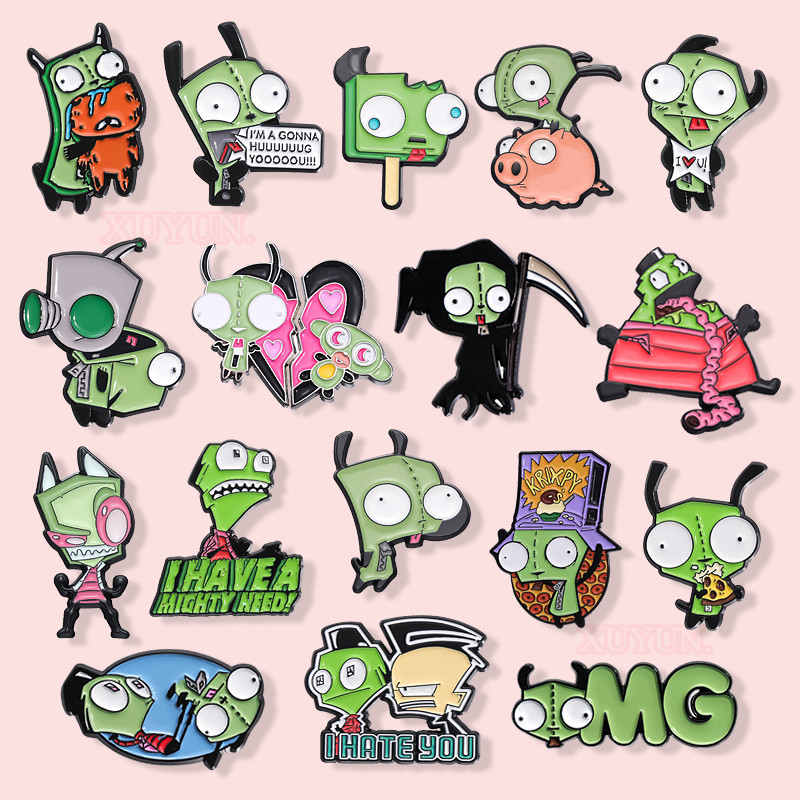 Invader ZIM เข็มกลัดโลหะ รูปการ์ตูนแอนิเมชั่น สัตว์ประหลาดตัวน้อย สีเขียว เครื่องประดับ ของขวัญ