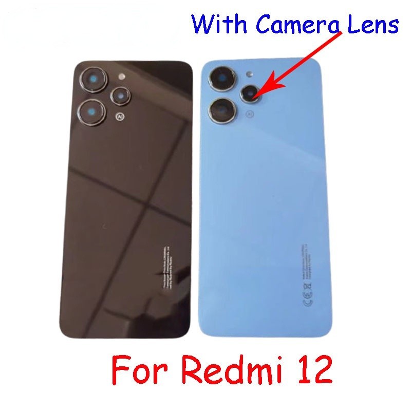 คุณภาพ AAAA สําหรับ Xiaomi Redmi 12 23053RN02A 23053RN02Y ฝาหลังแบตเตอรี่พร้อมเลนส์กล้องกรณีอะไหล่ซ่อม