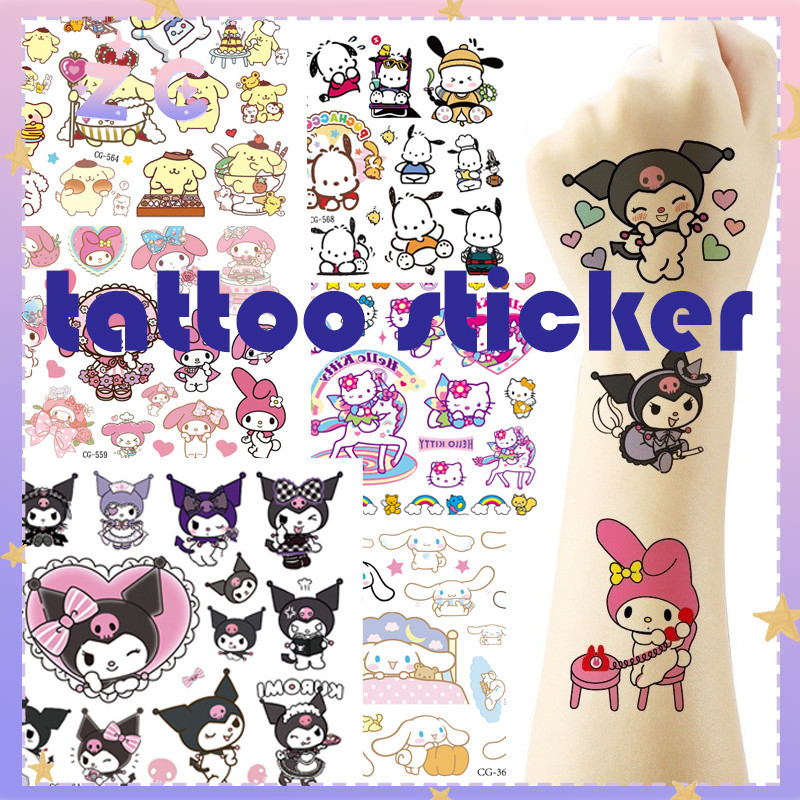 SANRIO สติกเกอร์รอยสัก กันน้ํา ลายการ์ตูนสุนัข Kuromi Cinnamon น่ารัก สําหรับเด็ก