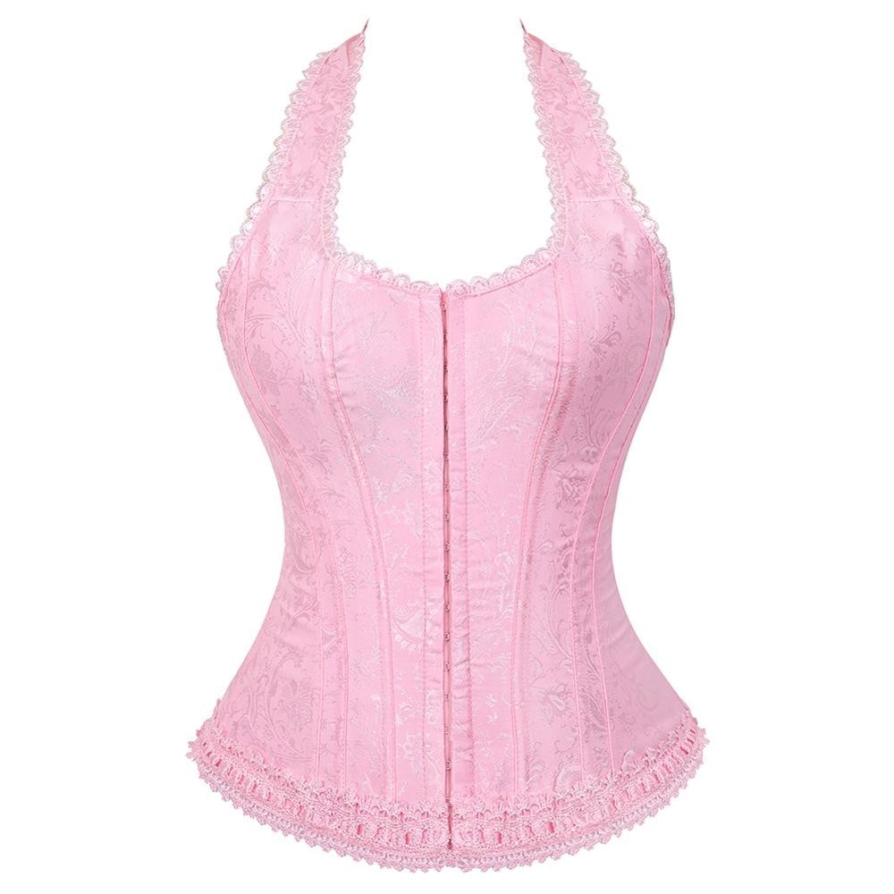 ผู้หญิง Bustiers & Corsets Halter Corset งานแต่งงานเจ้าสาว Bustier ยุคกลางวาเลนไทน์ Bodyshapers ดอกไม้พิมพ์ Korsett Bachelorette Party Clubwear เครื่องแต่งกายแฟชั่น Showgirl เสื้อผ้า