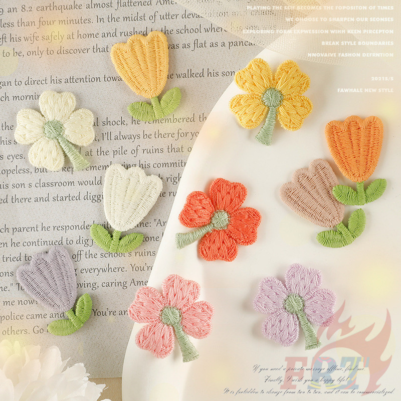 Kawaii แผ่นแพทช์ ลายดอกไม้ ใบโคลเวอร์ แผ่นแพทช์ ปักลาย สําหรับตกแต่งเสื้อผ้า DIY จํานวน 1 ชิ้น